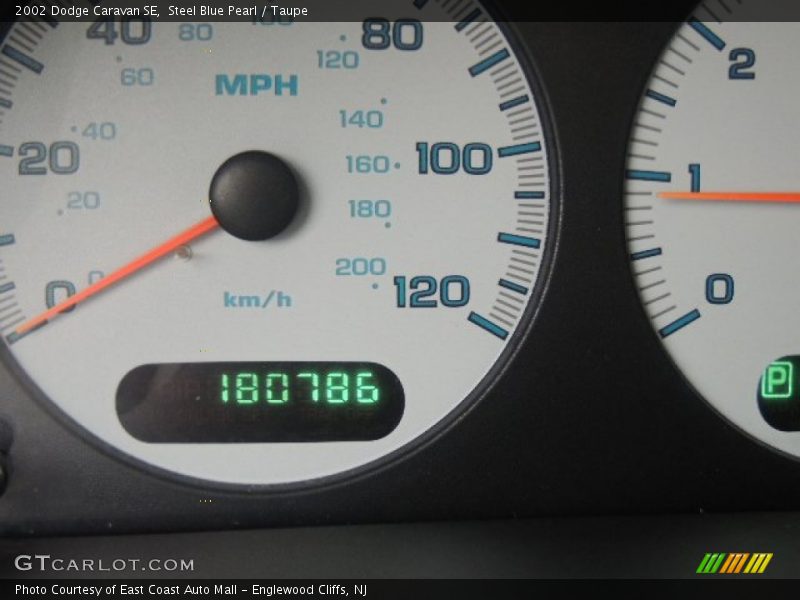 Steel Blue Pearl / Taupe 2002 Dodge Caravan SE