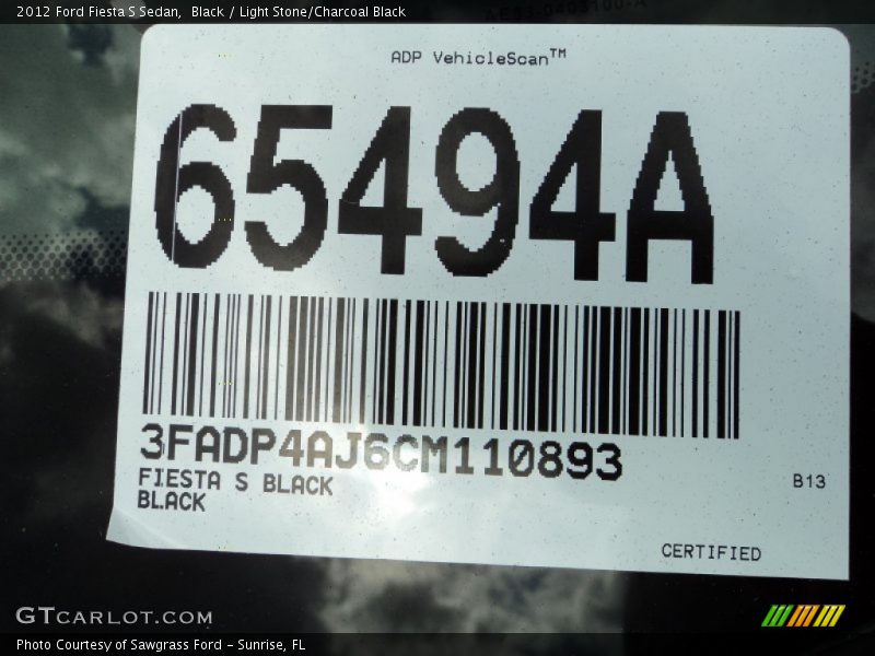 Black / Light Stone/Charcoal Black 2012 Ford Fiesta S Sedan