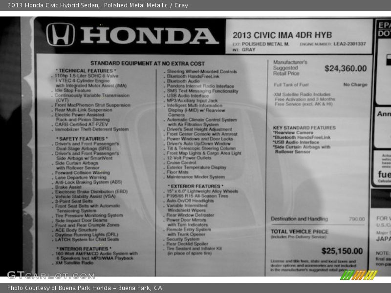  2013 Civic Hybrid Sedan Window Sticker