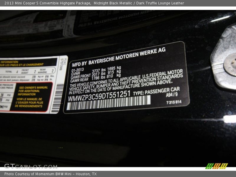 2013 Cooper S Convertible Highgate Package Midnight Black Metallic Color Code A94
