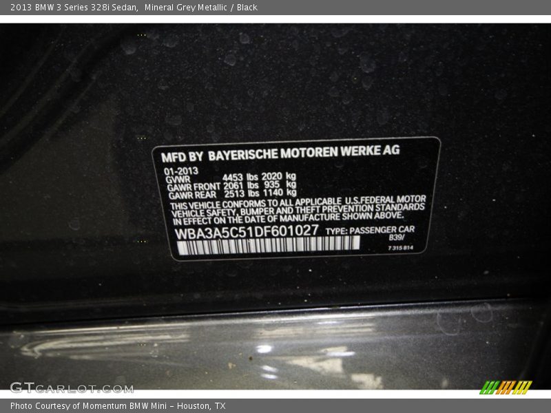 Mineral Grey Metallic / Black 2013 BMW 3 Series 328i Sedan