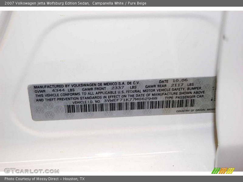 Campanella White / Pure Beige 2007 Volkswagen Jetta Wolfsburg Edition Sedan