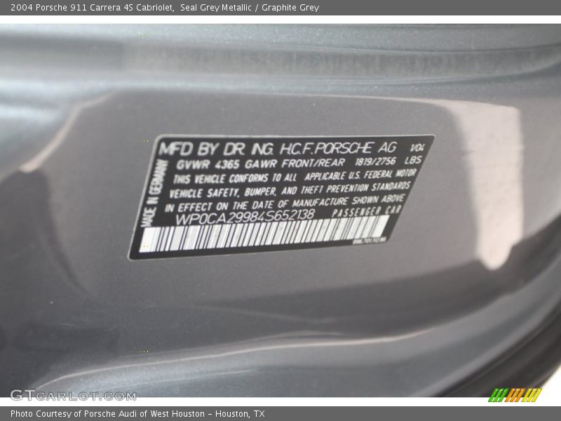 Seal Grey Metallic / Graphite Grey 2004 Porsche 911 Carrera 4S Cabriolet