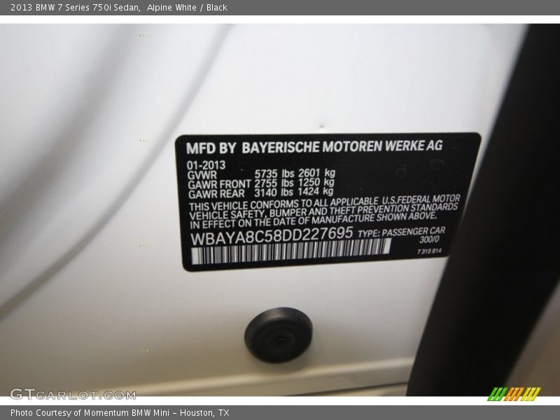 2013 7 Series 750i Sedan Alpine White Color Code 300