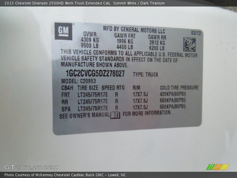 Summit White / Dark Titanium 2013 Chevrolet Silverado 2500HD Work Truck Extended Cab
