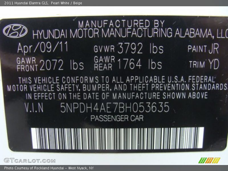 Pearl White / Beige 2011 Hyundai Elantra GLS