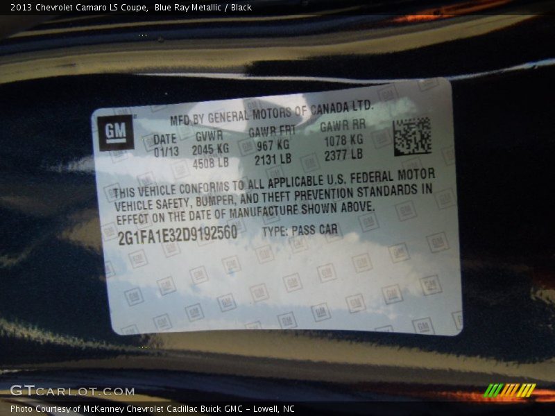 Blue Ray Metallic / Black 2013 Chevrolet Camaro LS Coupe
