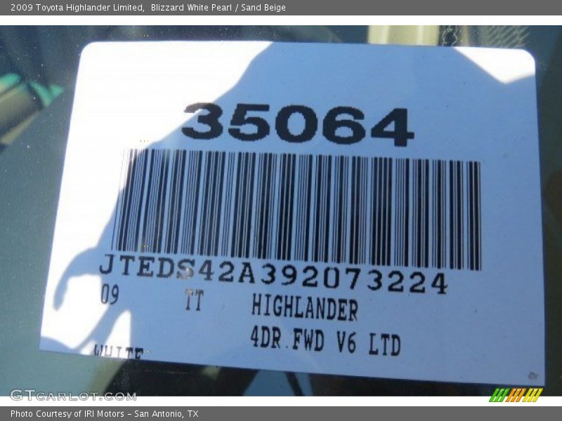 Blizzard White Pearl / Sand Beige 2009 Toyota Highlander Limited