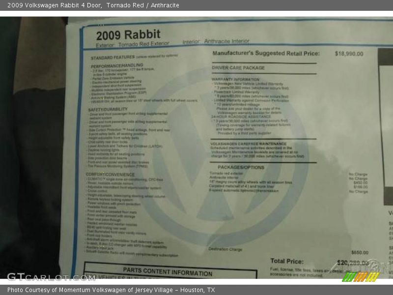 Tornado Red / Anthracite 2009 Volkswagen Rabbit 4 Door