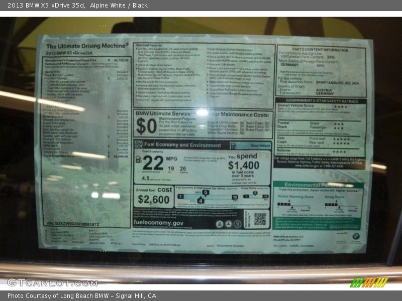 Alpine White / Black 2013 BMW X5 xDrive 35d