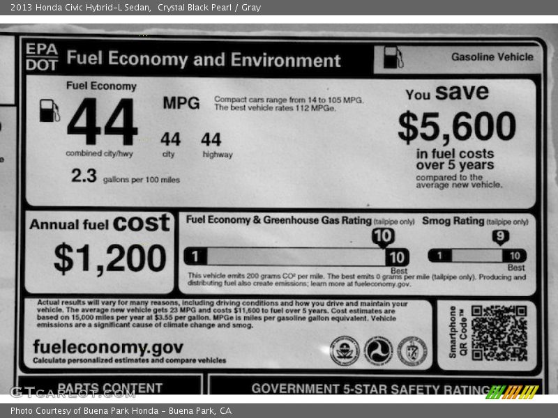  2013 Civic Hybrid-L Sedan Window Sticker