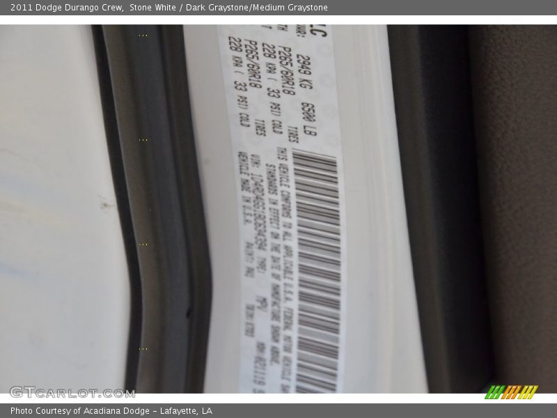Stone White / Dark Graystone/Medium Graystone 2011 Dodge Durango Crew