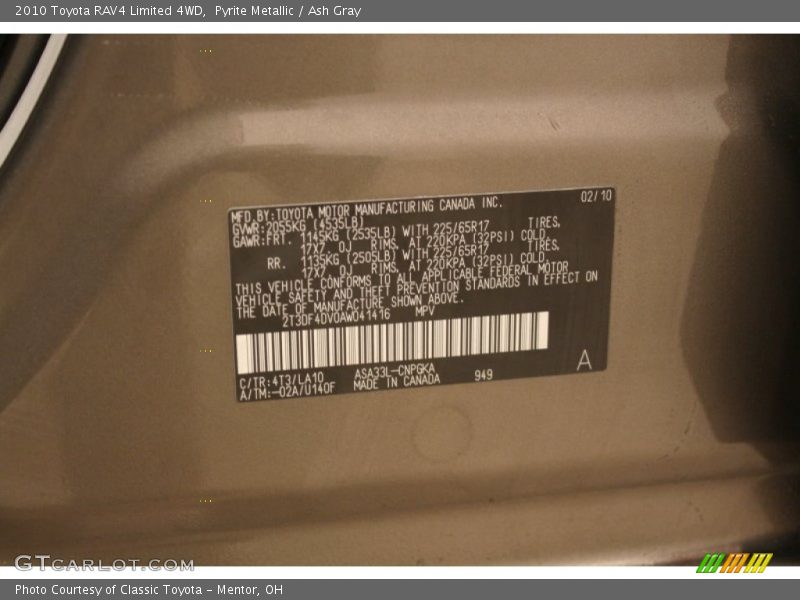 Pyrite Metallic / Ash Gray 2010 Toyota RAV4 Limited 4WD