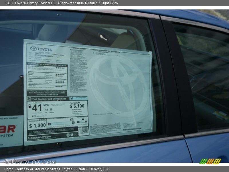 Clearwater Blue Metallic / Light Gray 2013 Toyota Camry Hybrid LE