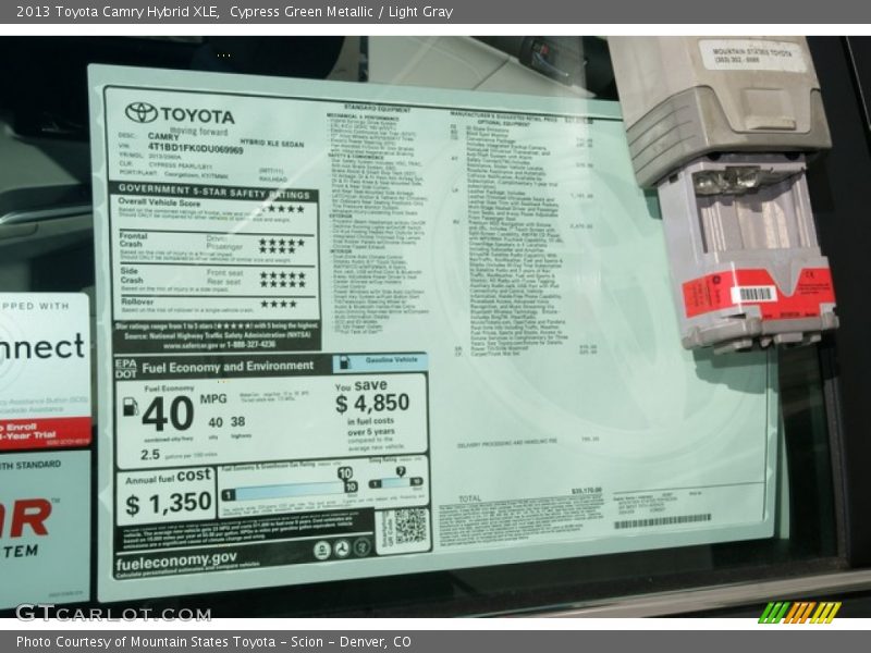 Cypress Green Metallic / Light Gray 2013 Toyota Camry Hybrid XLE