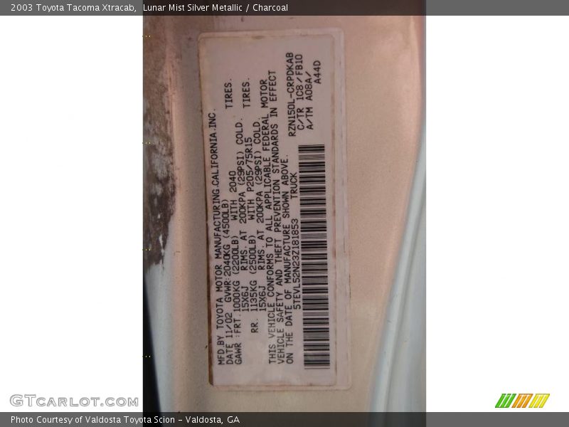 Lunar Mist Silver Metallic / Charcoal 2003 Toyota Tacoma Xtracab