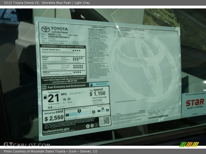  2013 Sienna V6 Window Sticker