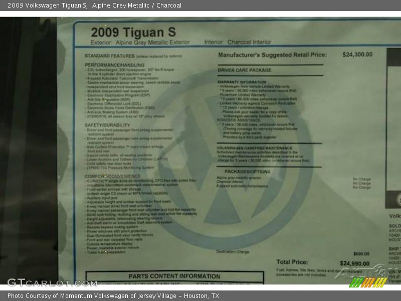 Alpine Grey Metallic / Charcoal 2009 Volkswagen Tiguan S