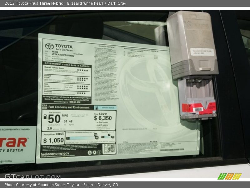 Blizzard White Pearl / Dark Gray 2013 Toyota Prius Three Hybrid
