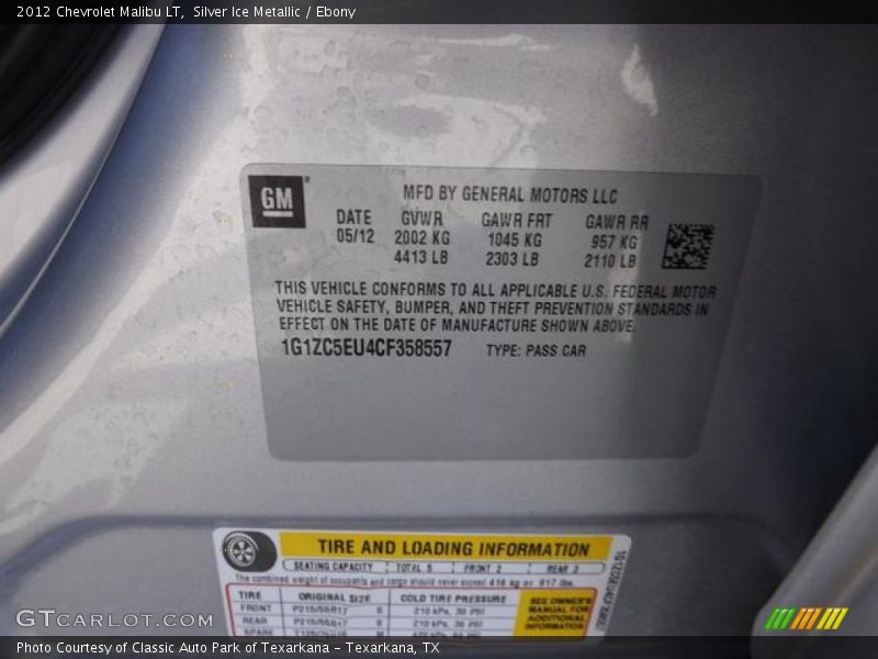 Silver Ice Metallic / Ebony 2012 Chevrolet Malibu LT