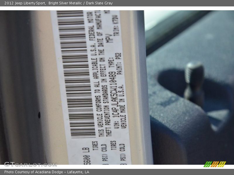 Bright Silver Metallic / Dark Slate Gray 2012 Jeep Liberty Sport