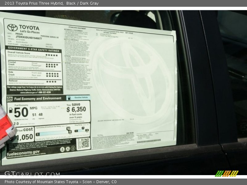 Black / Dark Gray 2013 Toyota Prius Three Hybrid
