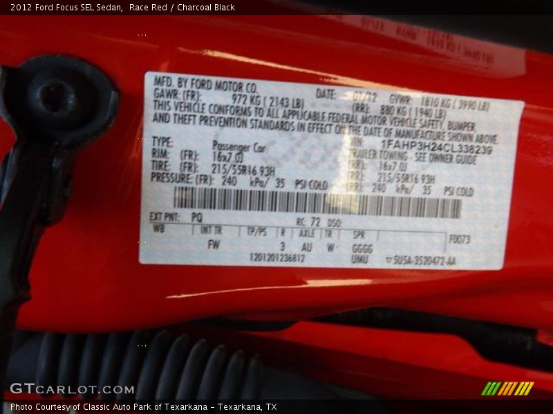 Race Red / Charcoal Black 2012 Ford Focus SEL Sedan