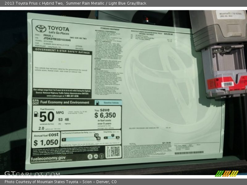 Summer Rain Metallic / Light Blue Gray/Black 2013 Toyota Prius c Hybrid Two