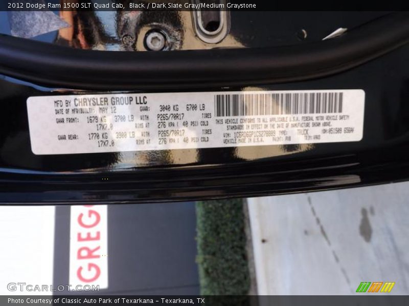 Black / Dark Slate Gray/Medium Graystone 2012 Dodge Ram 1500 SLT Quad Cab