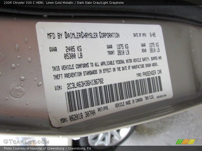 Linen Gold Metallic / Dark Slate Gray/Light Graystone 2006 Chrysler 300 C HEMI