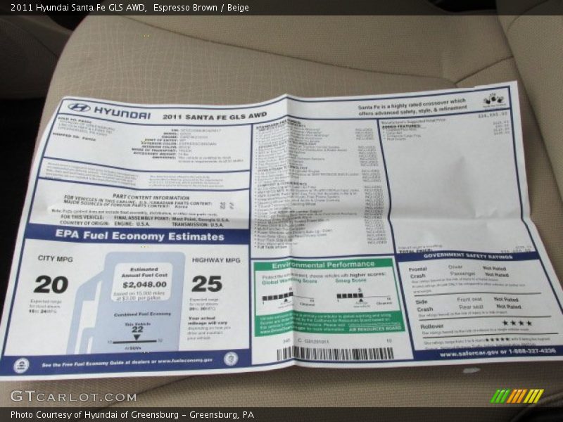 Espresso Brown / Beige 2011 Hyundai Santa Fe GLS AWD