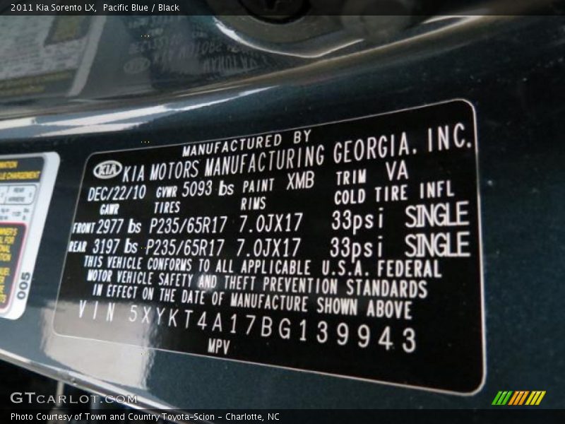 2011 Sorento LX Pacific Blue Color Code XMB