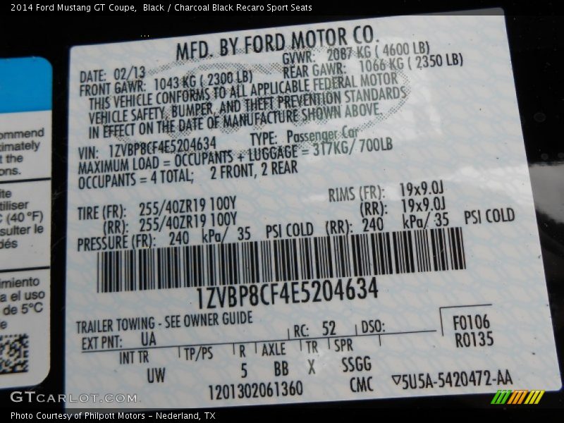 2014 Mustang GT Coupe Black Color Code UA