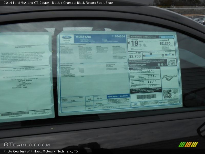 2014 Mustang GT Coupe Window Sticker