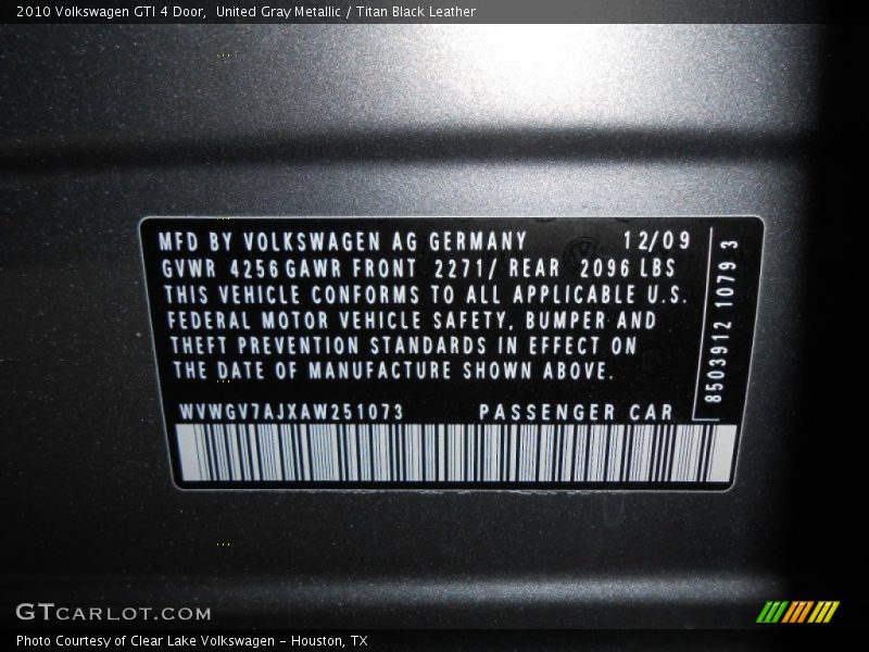 United Gray Metallic / Titan Black Leather 2010 Volkswagen GTI 4 Door