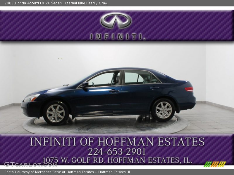 Eternal Blue Pearl / Gray 2003 Honda Accord EX V6 Sedan