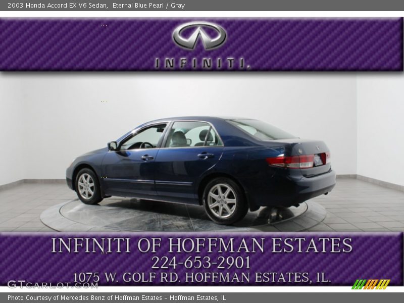 Eternal Blue Pearl / Gray 2003 Honda Accord EX V6 Sedan