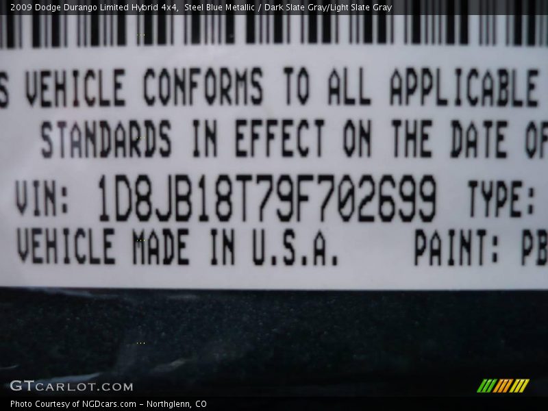 Steel Blue Metallic / Dark Slate Gray/Light Slate Gray 2009 Dodge Durango Limited Hybrid 4x4