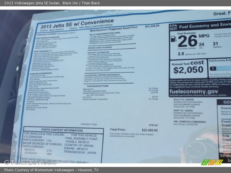 Black Uni / Titan Black 2013 Volkswagen Jetta SE Sedan