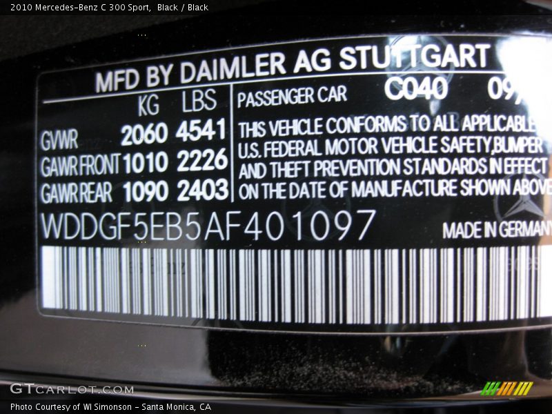 Black / Black 2010 Mercedes-Benz C 300 Sport