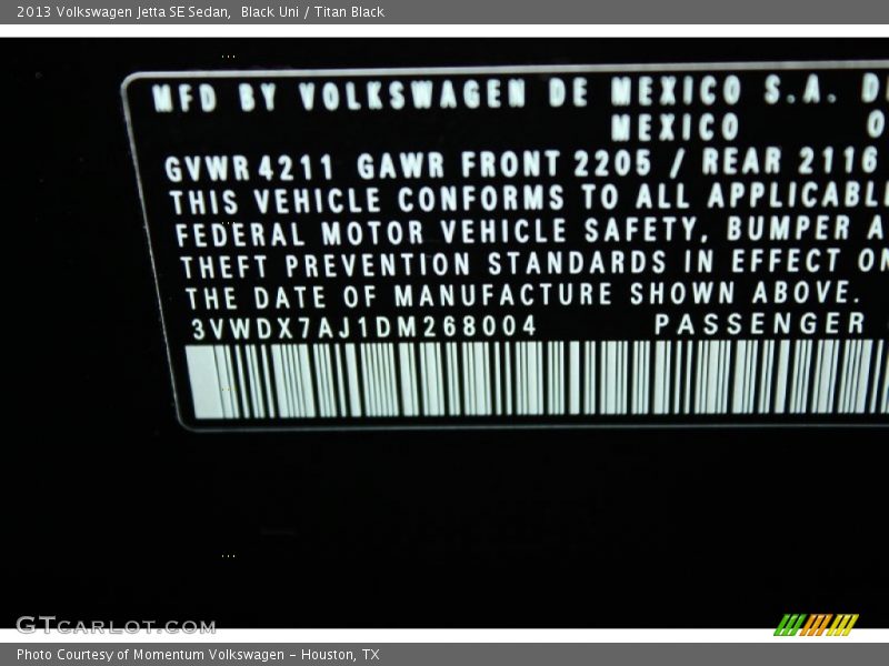 Black Uni / Titan Black 2013 Volkswagen Jetta SE Sedan