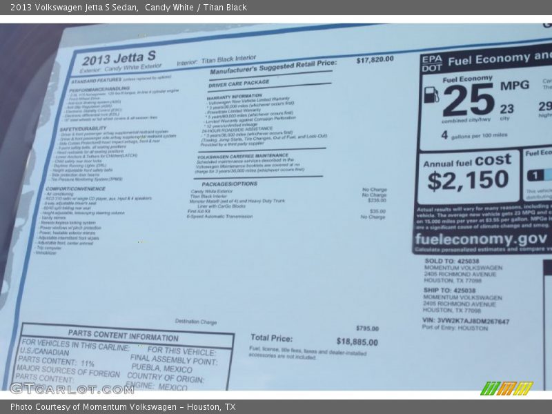 Candy White / Titan Black 2013 Volkswagen Jetta S Sedan