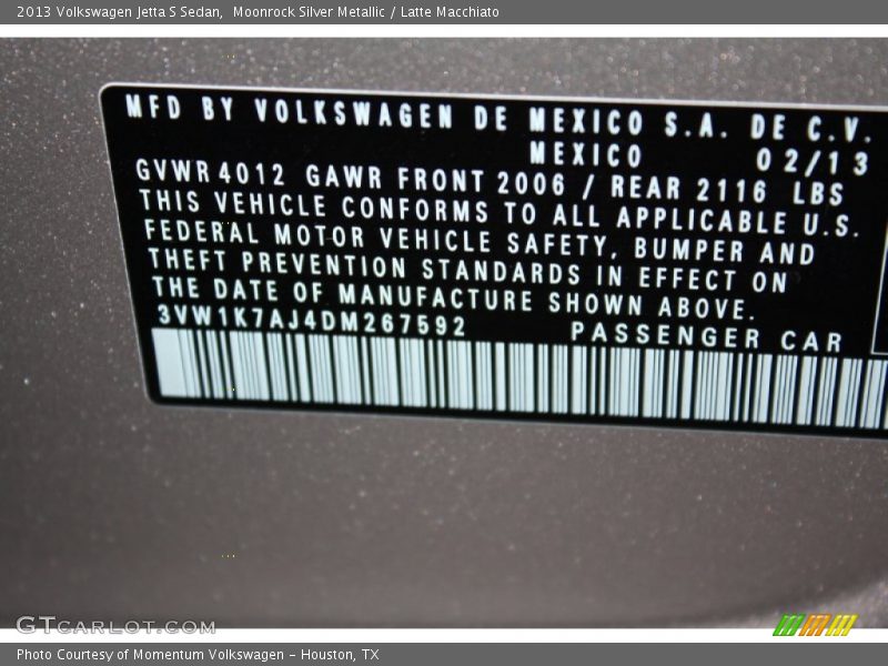 Moonrock Silver Metallic / Latte Macchiato 2013 Volkswagen Jetta S Sedan