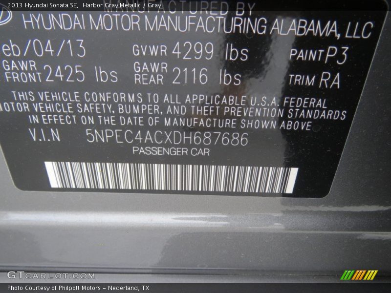 Harbor Gray Metallic / Gray 2013 Hyundai Sonata SE