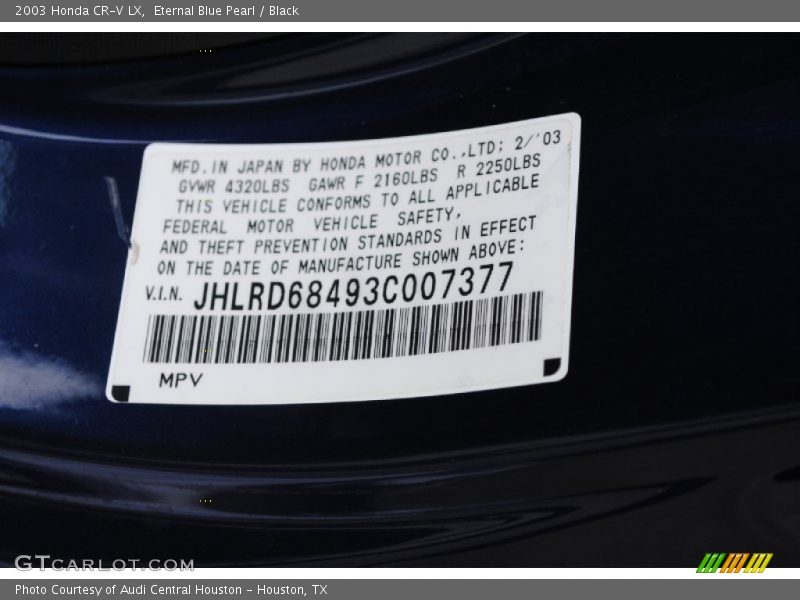 Eternal Blue Pearl / Black 2003 Honda CR-V LX