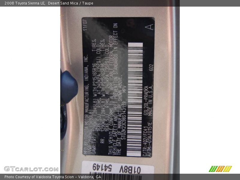Desert Sand Mica / Taupe 2008 Toyota Sienna LE