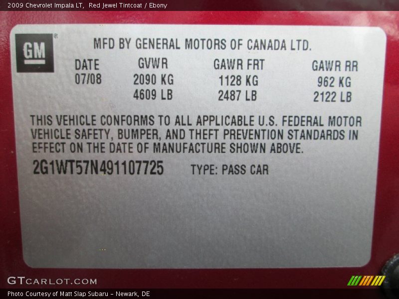Red Jewel Tintcoat / Ebony 2009 Chevrolet Impala LT