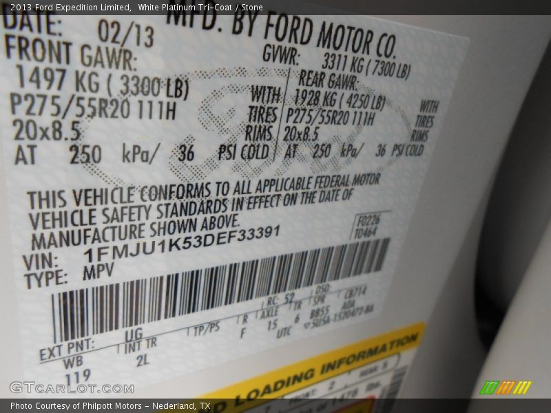 2013 Expedition Limited White Platinum Tri-Coat Color Code UG