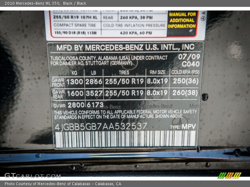 Black / Black 2010 Mercedes-Benz ML 350