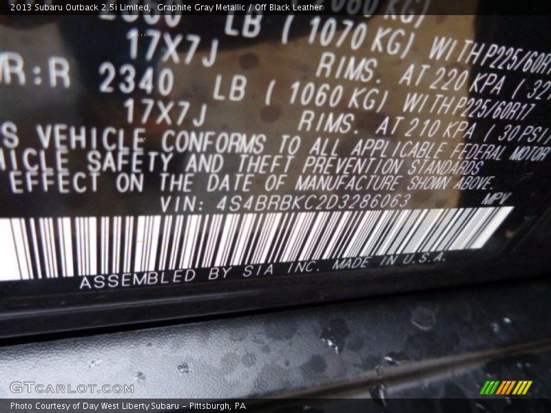 Graphite Gray Metallic / Off Black Leather 2013 Subaru Outback 2.5i Limited